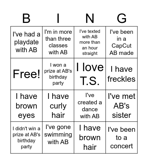 AB's Birthday Bingo Card