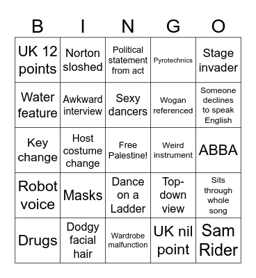 Eurovision 2024 Bingo Card