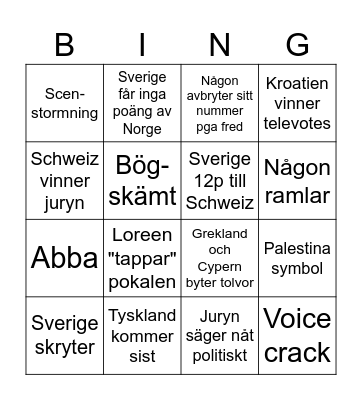 eurovision bingo 2024 Bingo Card