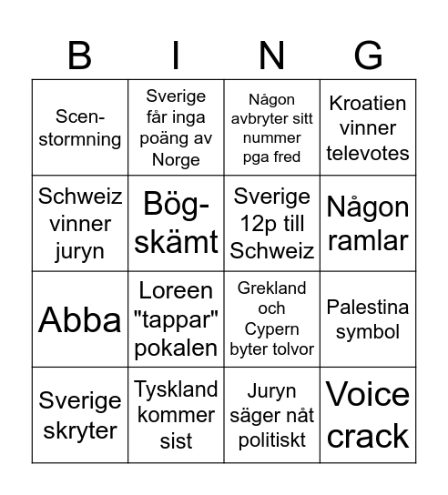 eurovision bingo 2024 Bingo Card
