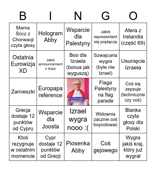 Mm euroviswiosn Bingo Card