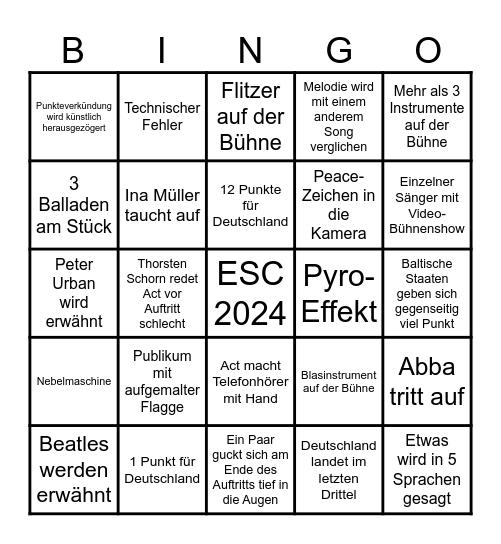 ESC Bingo Card