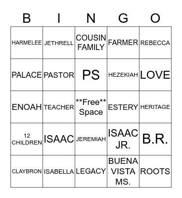 34th Cousin Family Reunion Bingo Card