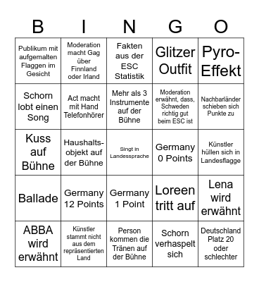 ESC 2024 Bingo Card