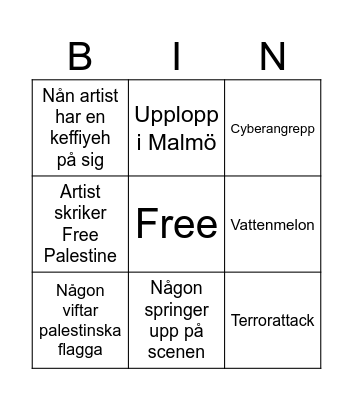 Eurovision 2024 Bingo Card