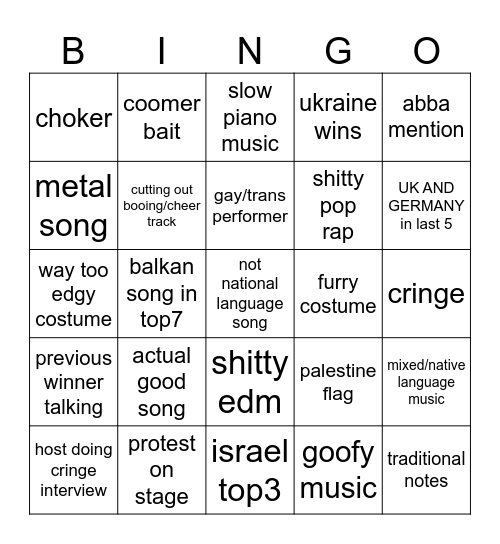 shitshow Bingo Card