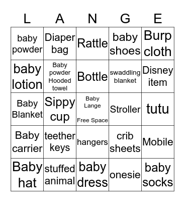 Baby Shower Bingo Card