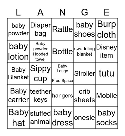 Baby Shower Bingo Card