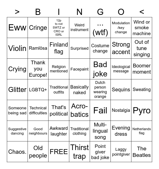 Korvfisk ESC FINALS bingo 2024 Bingo Card