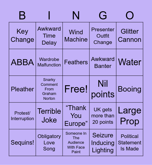 EUROVISION BINGO Card