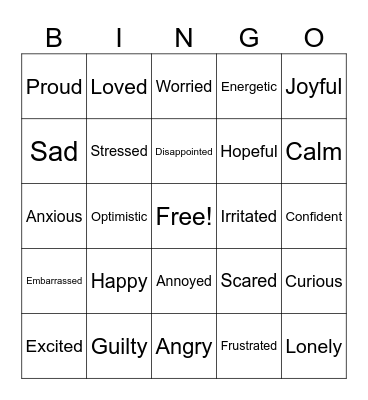 Feelings!h Bingo Card