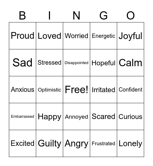 Feelings!h Bingo Card