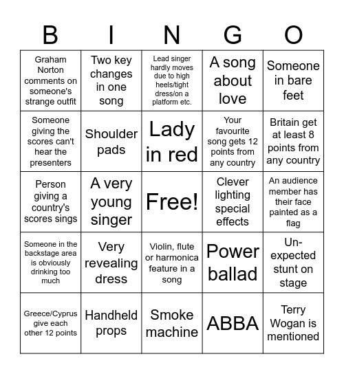 Eurovision Bingo Card