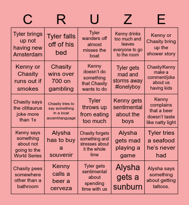 Cruise Family Bingo Card