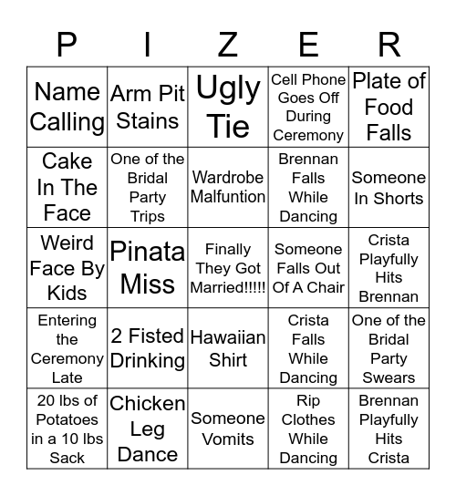 Crista & Brennan Wedding Bingo Card