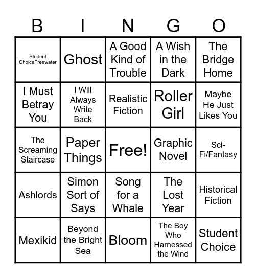 RMS Summer Reading Challenge Bingo Card