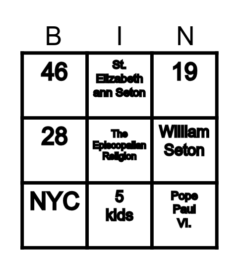 St. Elizabeth Ann Seton Bingo Card