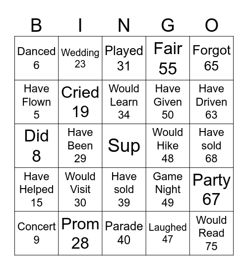 Number Bingo 1-75 Bingo Card