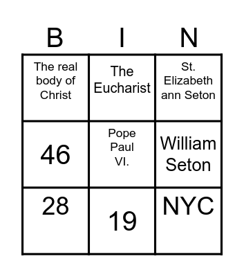 St Elizabeth Ann Seton Bingo Card