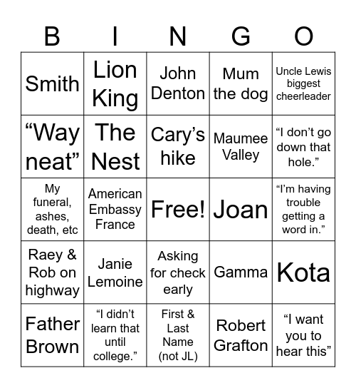 Mothers Day Bingo Card