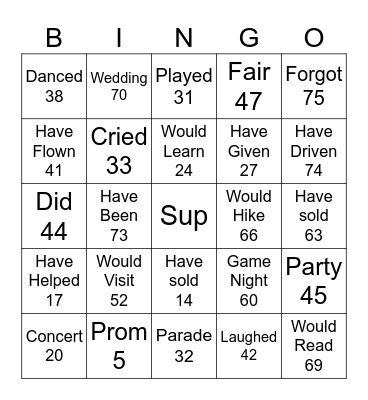 Number Bingo 1-75 Bingo Card