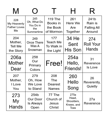 Primary Mother's Day Bingo Card