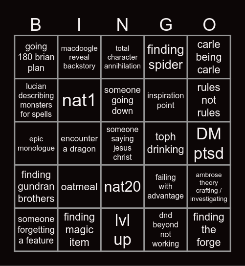 BRIAN BINGO Card