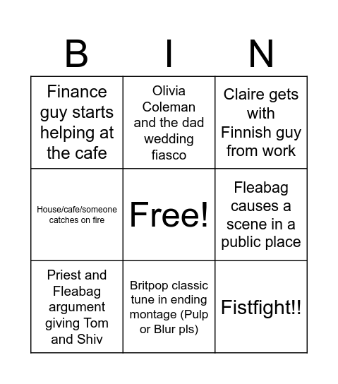 Fleabag finale Bingo Card