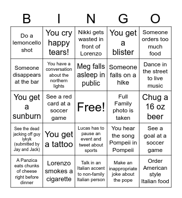 Italy Bingo Card