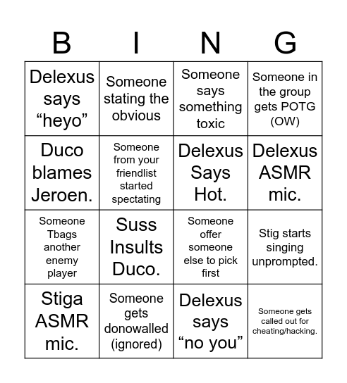 KK Bingo Card