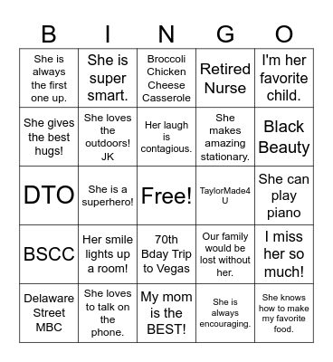 Mother's Day Bingo (Tell us About Your Mom0 Bingo Card