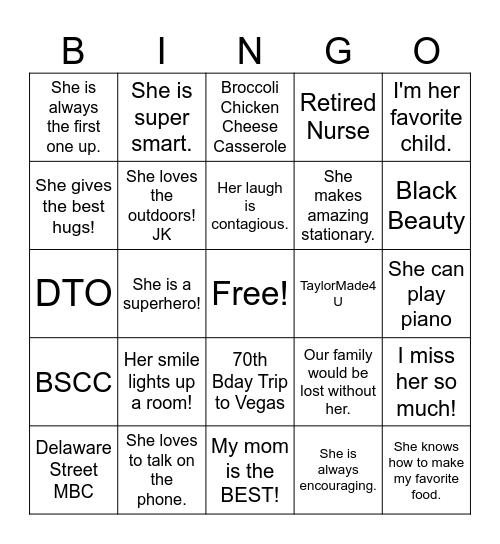 Mother's Day Bingo (Tell us About Your Mom0 Bingo Card