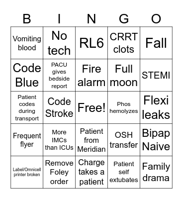 Post-Eclipse ICU Bingo Card