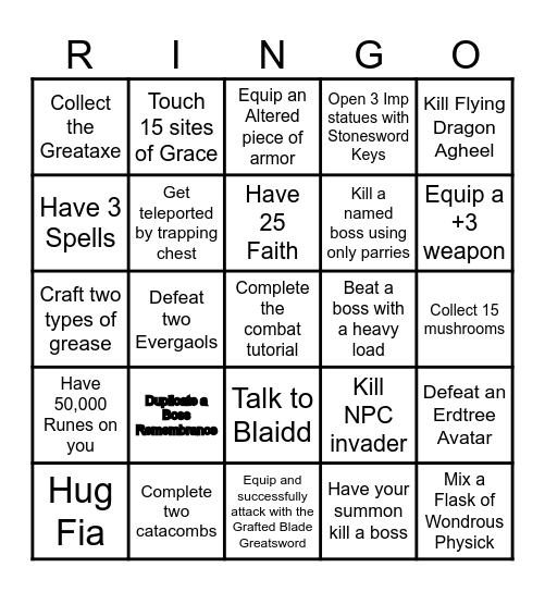 Elden Ring Bingo Card
