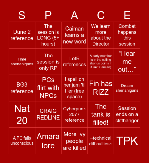 Spelljammer: Redline - Track 16 Bingo Card