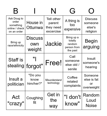 Elderly Topics Bingo Card