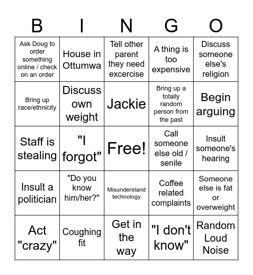 Elderly Topics Bingo Card