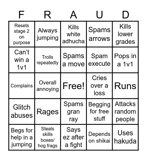 Fraud Watch Bingo Card