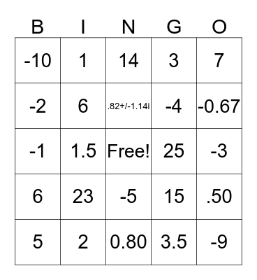 Algebra II - Equations Bingo Card