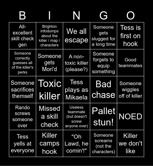 amTess Dead By Daylight BINGO Card