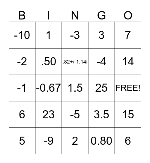 Algebra II - Equations Bingo Card