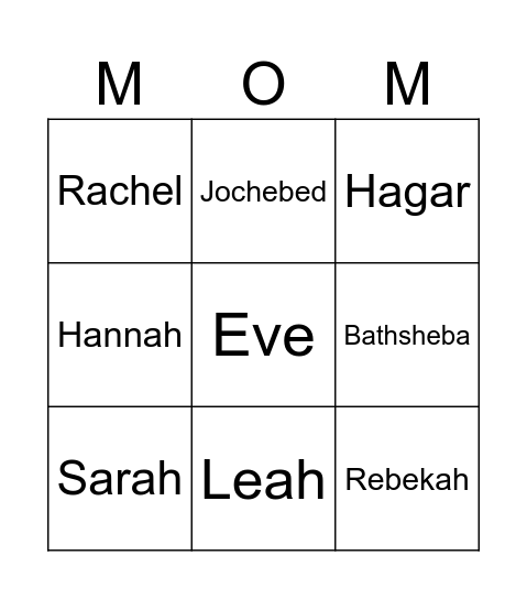 Mothers Bingo Card