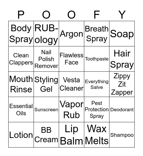 POOFY ORGANICS Bingo Card