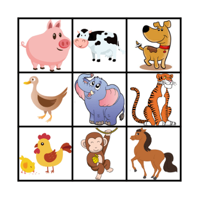 FARM AND WILD ANIMALS bingo Card