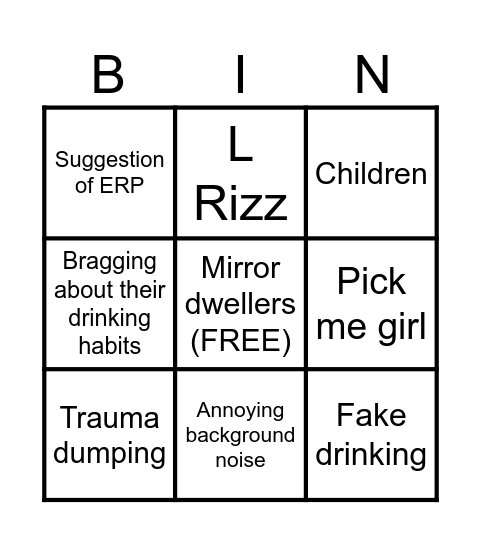 Drinking Night Stereotypes Bingo Card