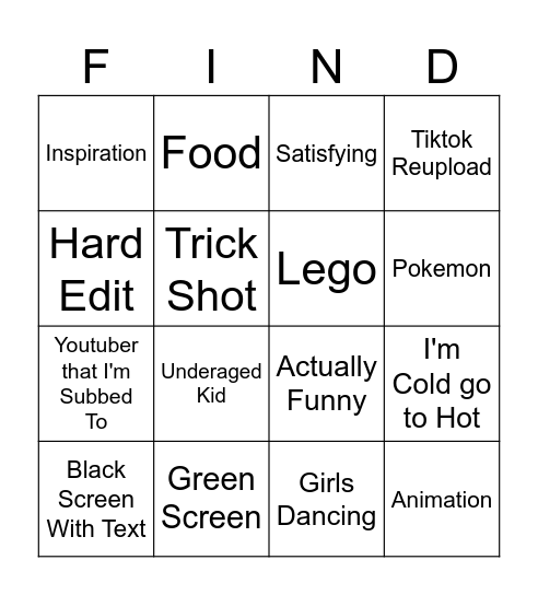 YT Shorts Bingo Card