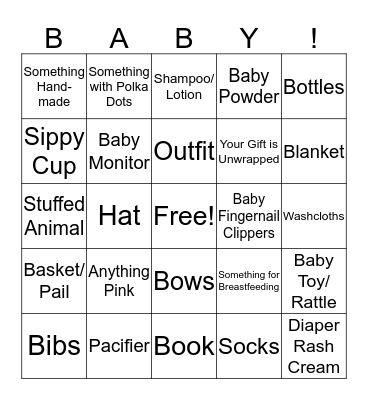 Baby Shower Bingo Card