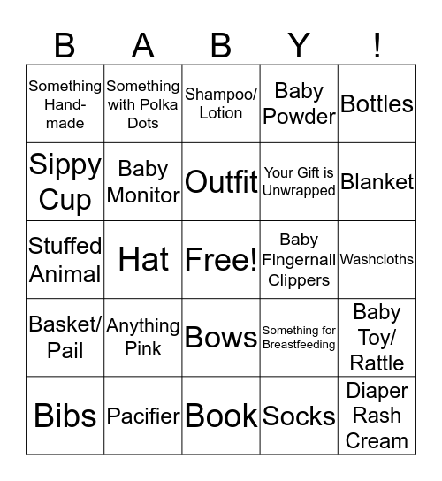 Baby Shower Bingo Card