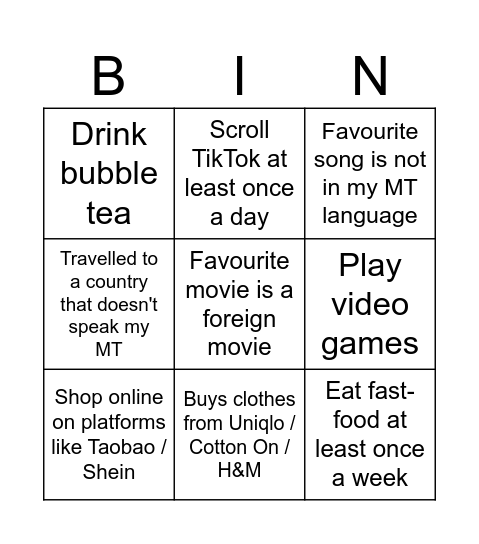 Untitled Bingo Card