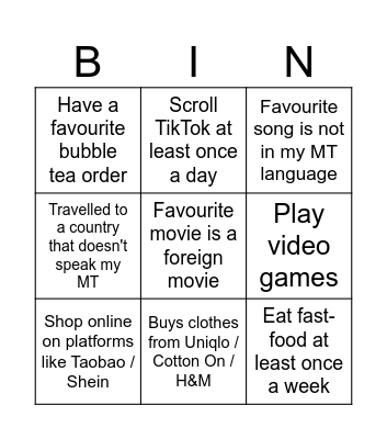 Untitled Bingo Card